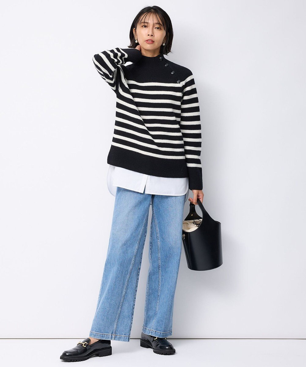 23区 S 【洗える】ウールカシミヤ パネルボーダー ニット 