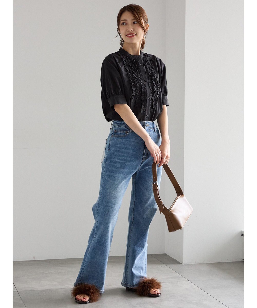 Te chichi フロントフリル5分袖ブラウス 