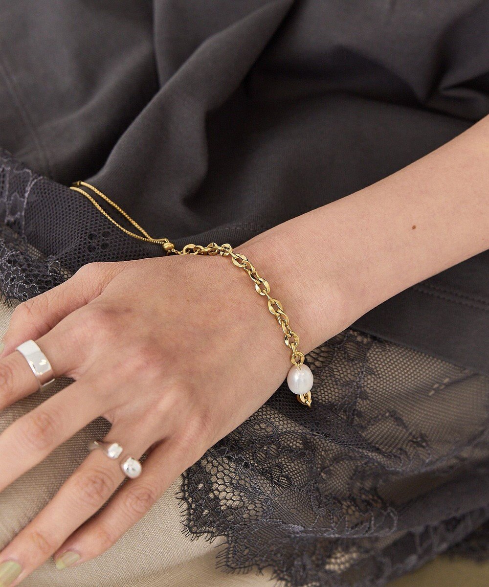 AMERICAN HOLIC 【ステンレス】パールトップスライドブレスレット 