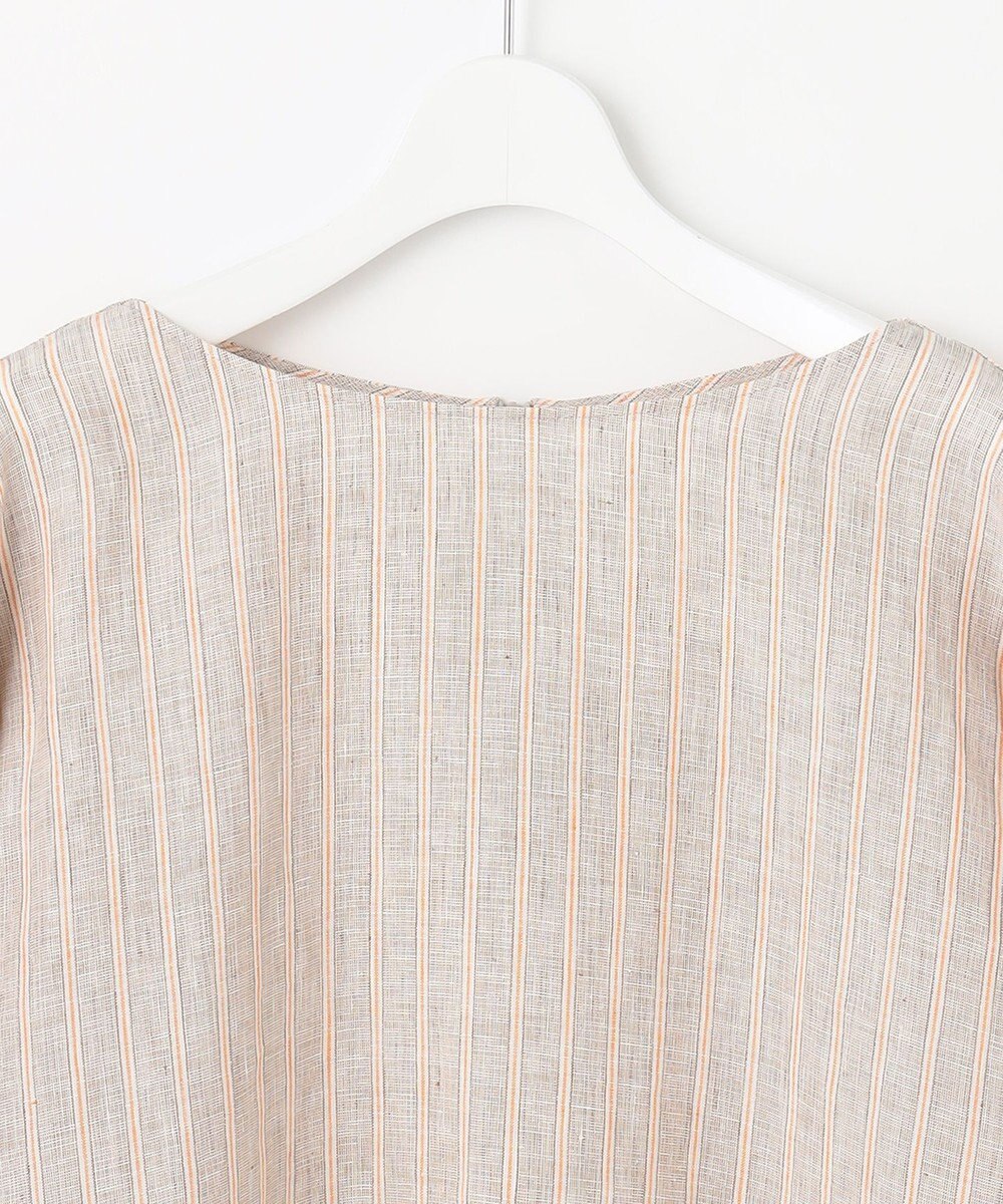 自由区 【洗える】リネンストライプ ボートネックブラウス 