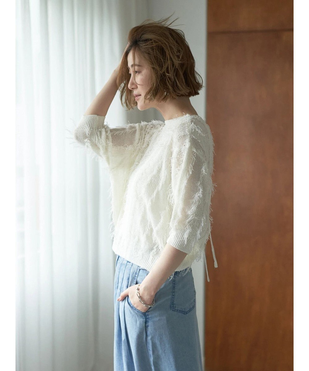 YECCA VECCA 2wayフリンジリボンニット 