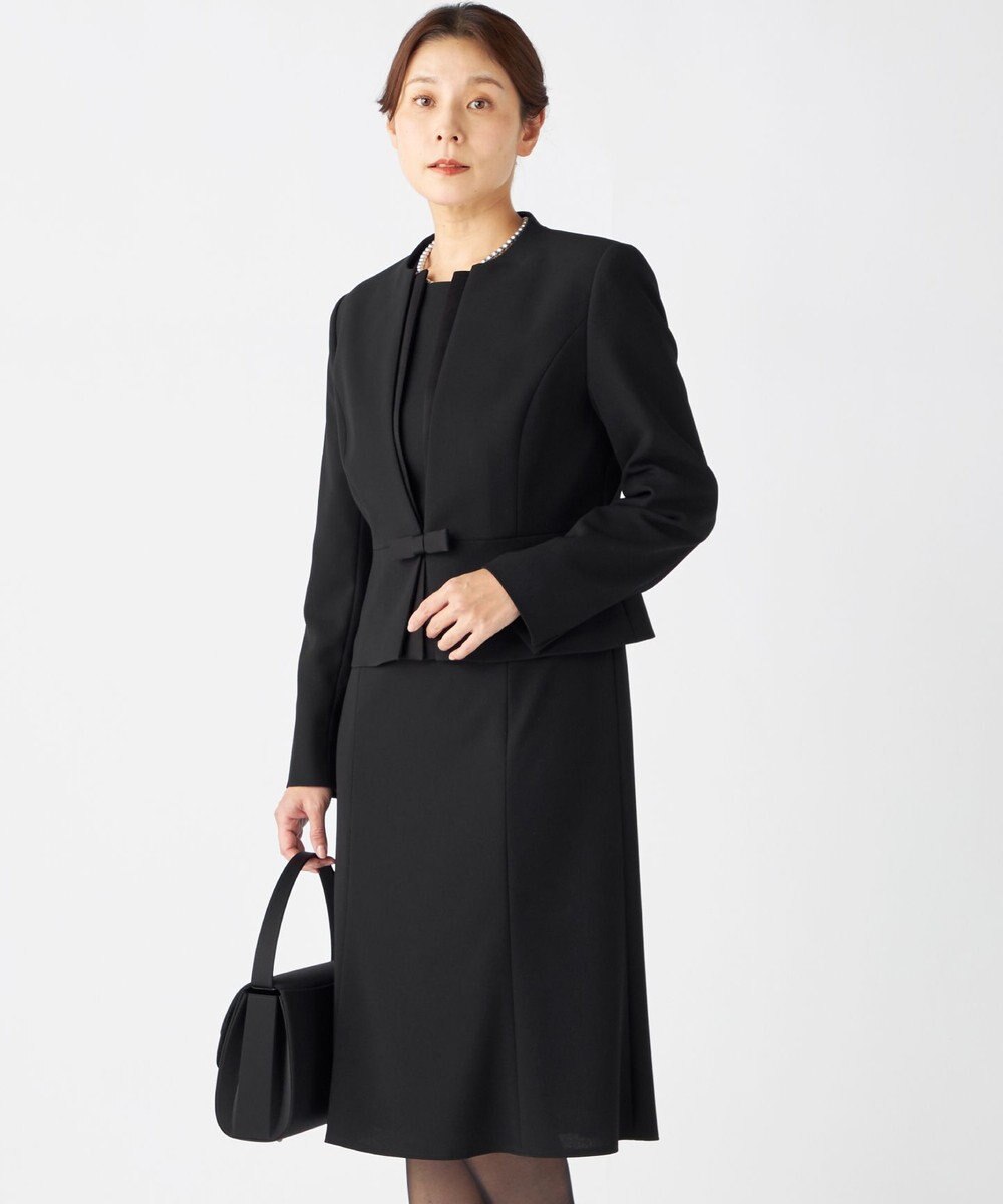 自由区 FORMAL 【ウォッシャブル対応】ドビーボーダーリボン ジャケット+ワンピース 