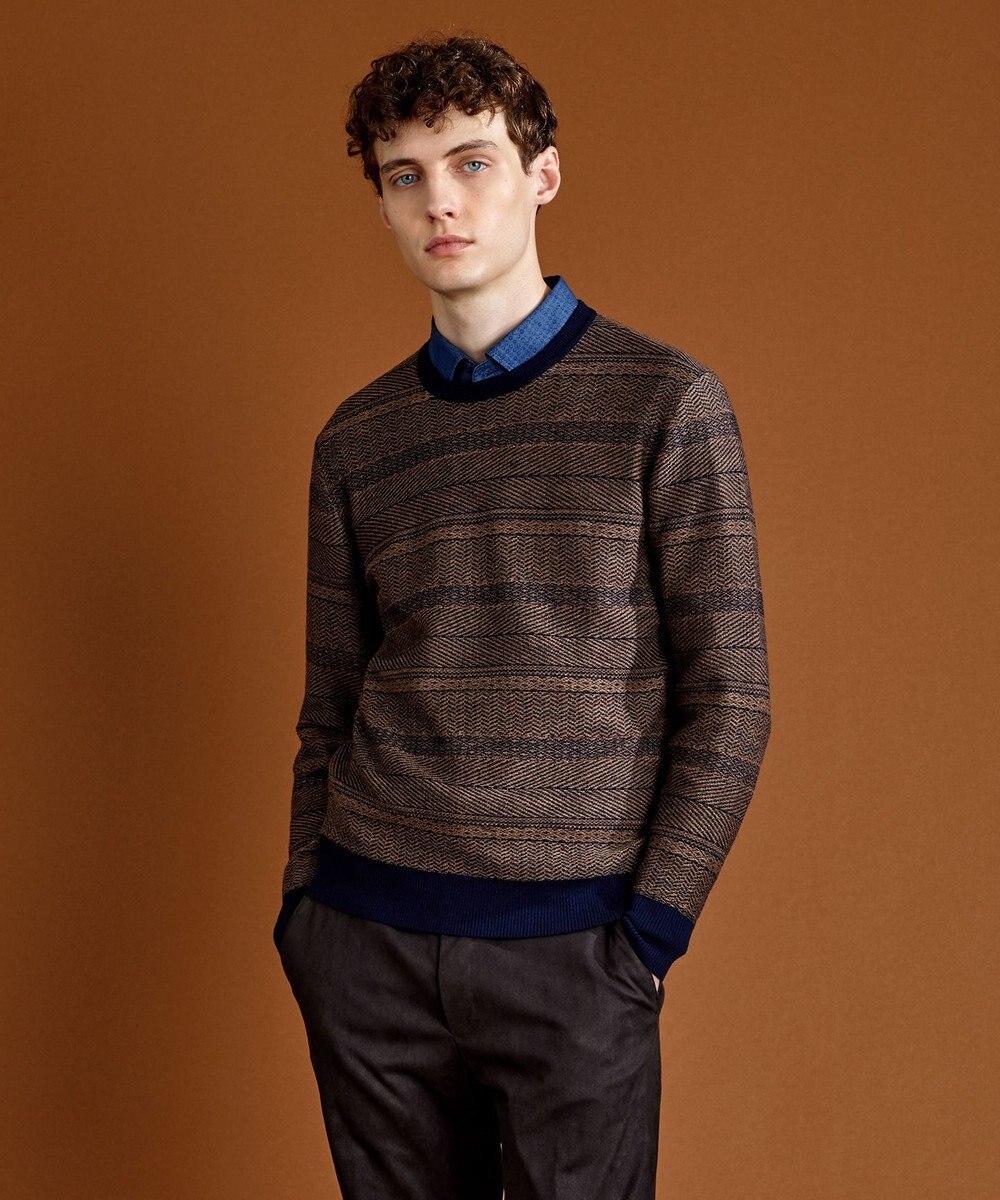 JOSEPH ABBOUD 【キングサイズ・ストレッチ/スウェードタッチ/JAPANファブリック】ジャガード柄 プルオーバー ニット 