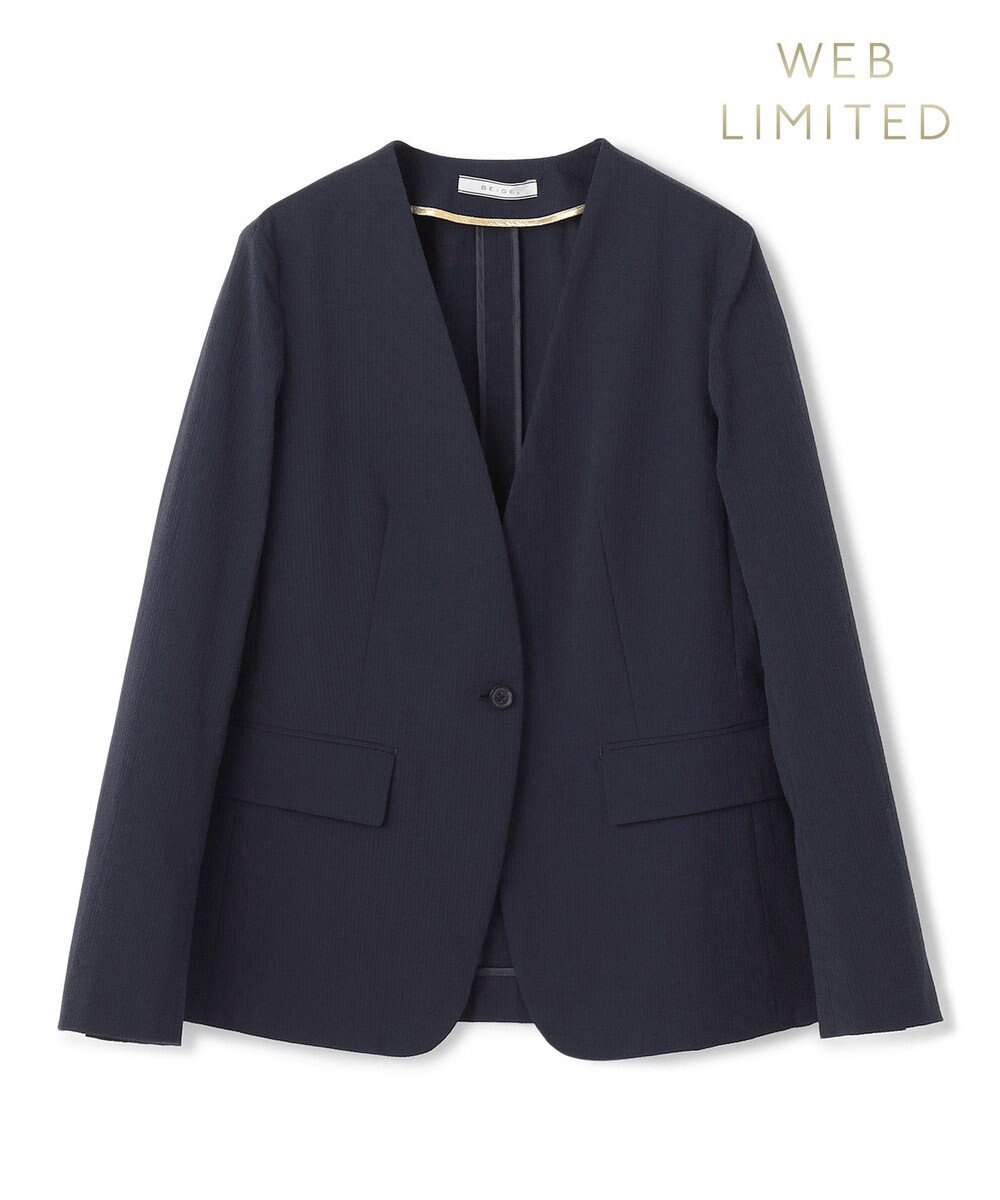 BEIGE， 【洗える・WEB限定】NEMESIA / ソフトサッカーノーカラージャケット 