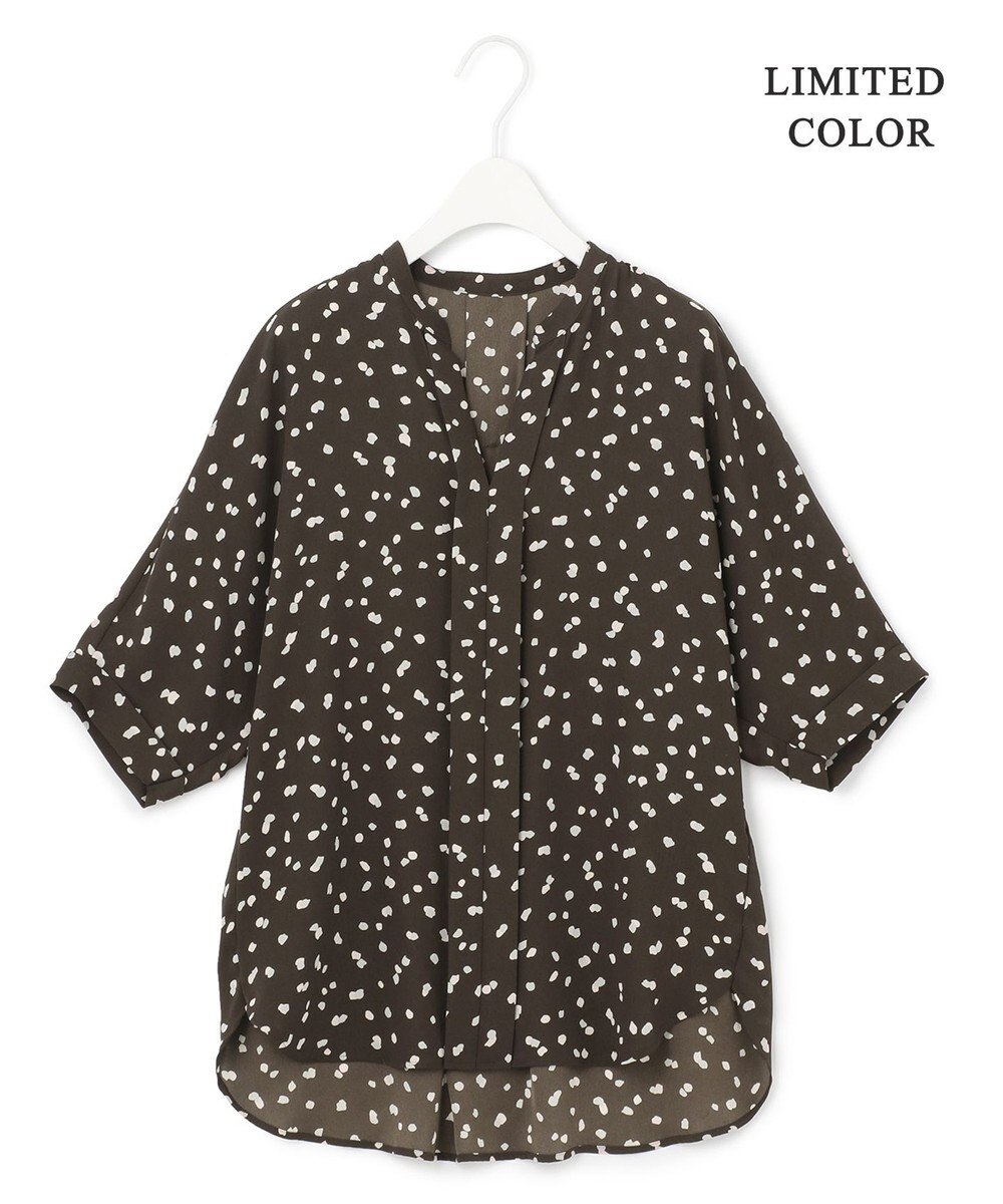 ICB 【WEB限定カラーあり・洗える】Back Satin Amunzen キーネックブラウス 