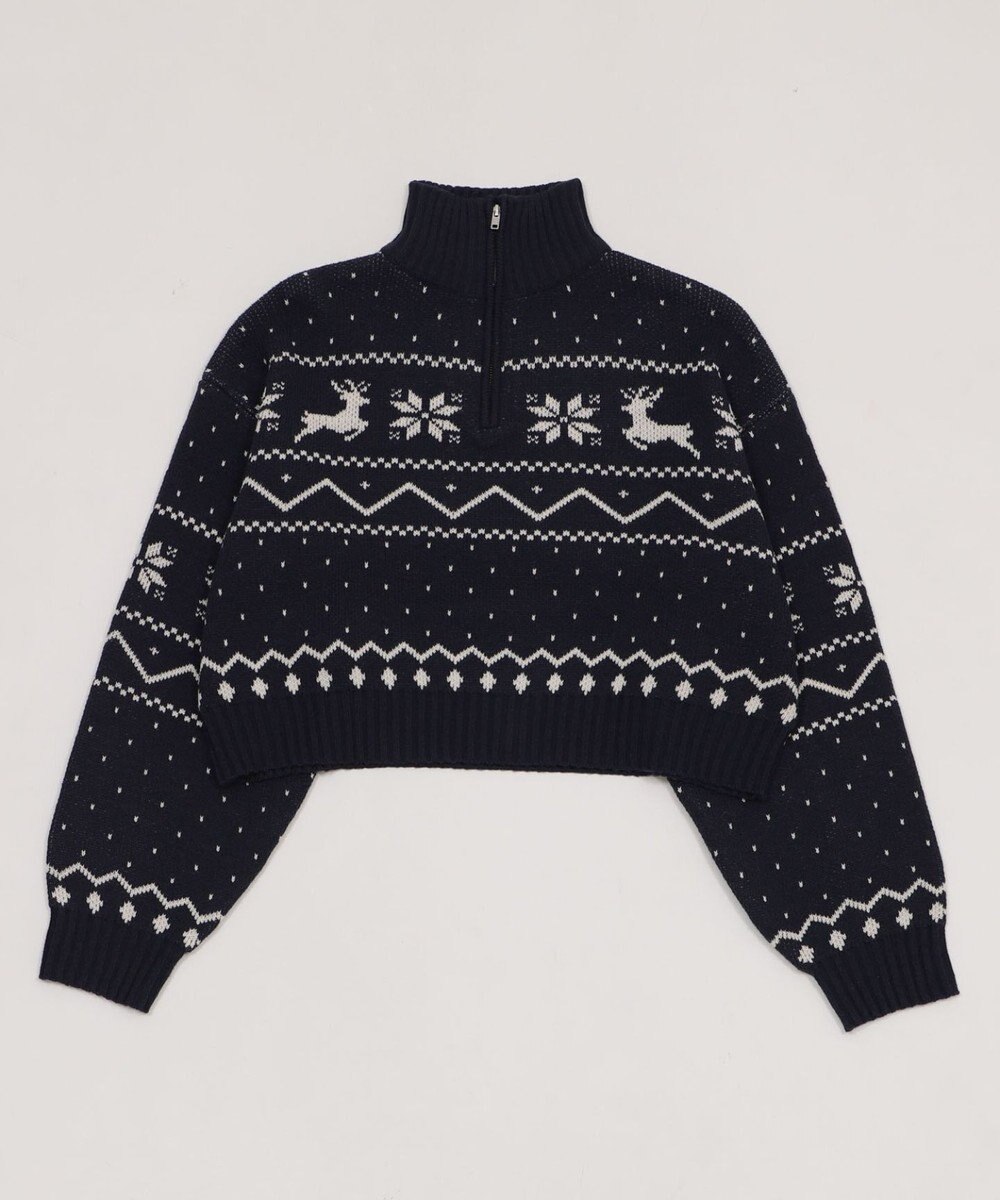 WEGO ノルディック柄ハーフジップニット 