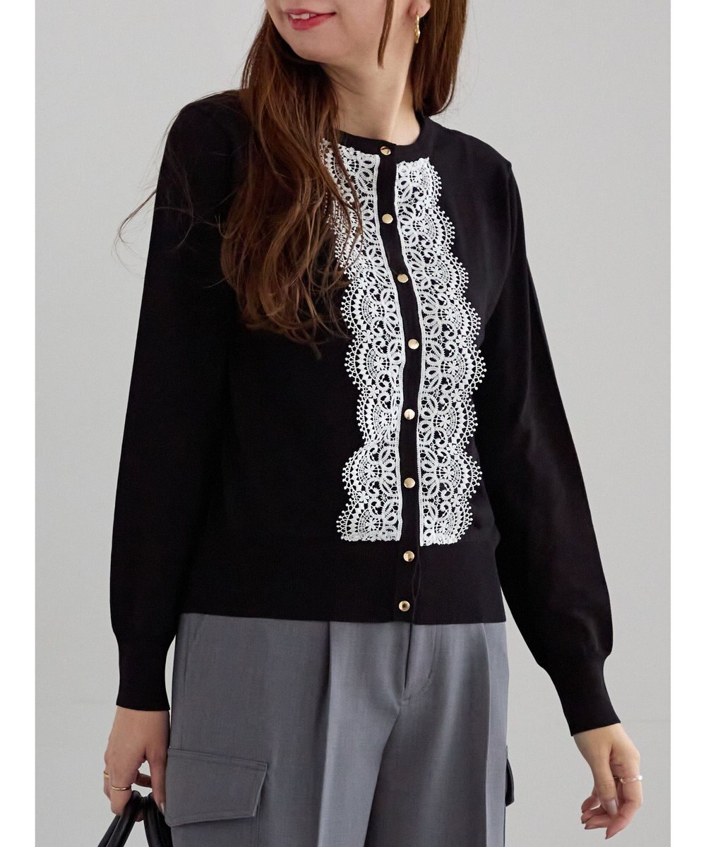 Te chichi フロントレースクルーネックカーディガン 