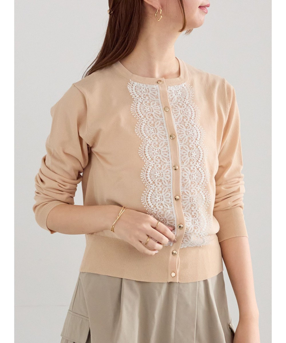 Te chichi フロントレースクルーネックカーディガン 