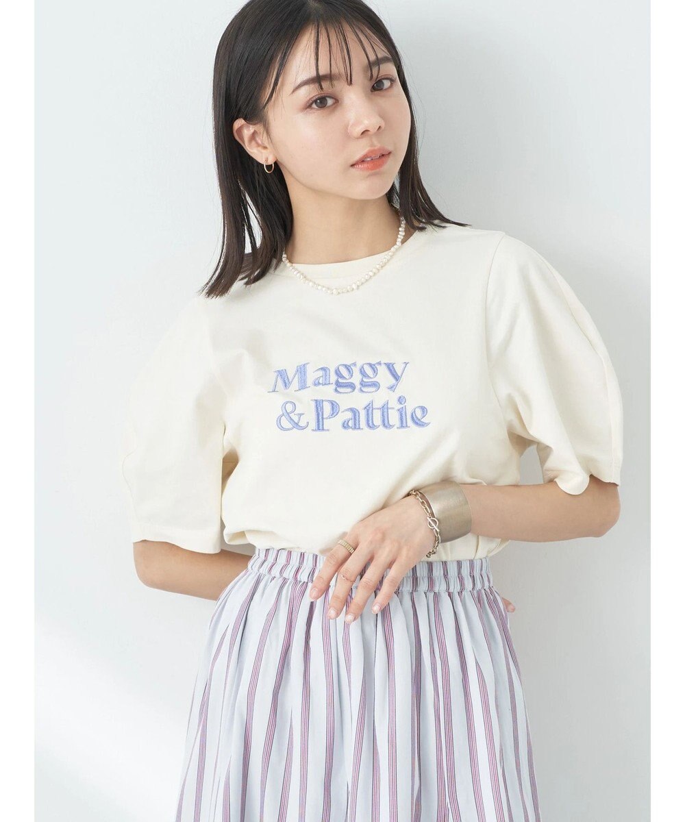 earth music&ecology フォルムスリーブ刺繍ロゴＴＥＥ 