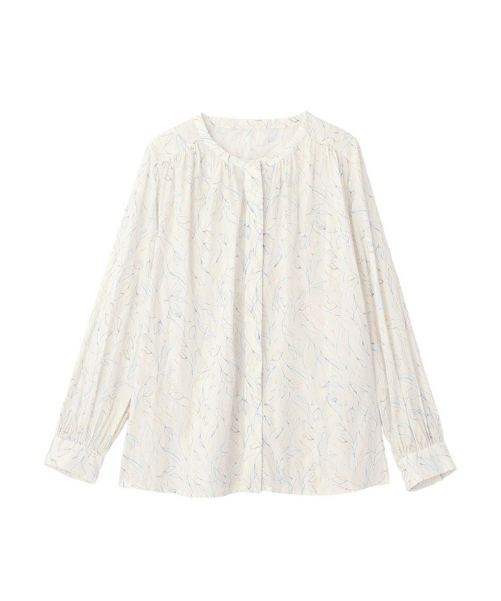 YECCA VECCA ラインフラワー柄ギャザーブラウス 