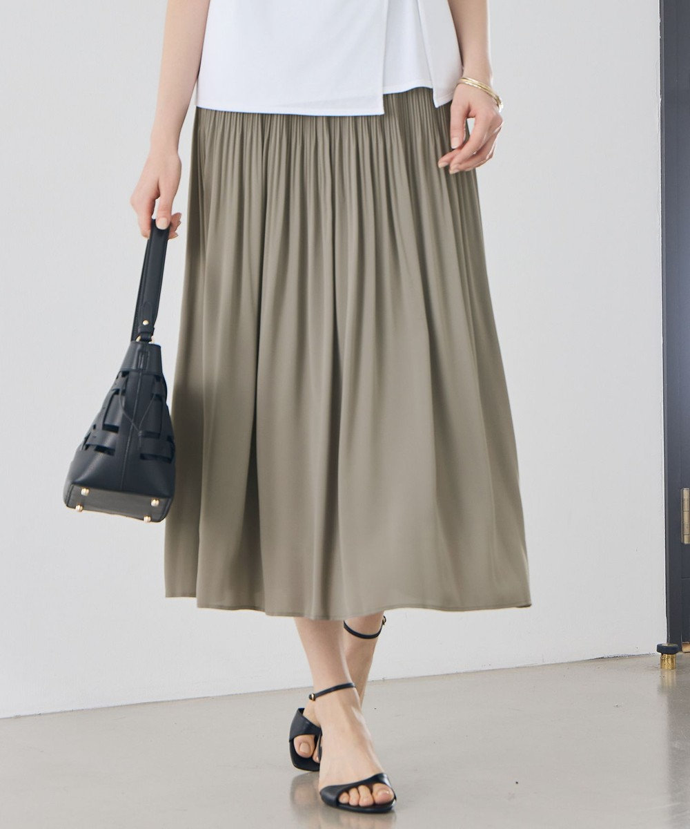 自由区 【デザインアップデート・ウエストゴム・セットアップ対応・セレモニー・通勤】ライトサテンプリーツ スカート 