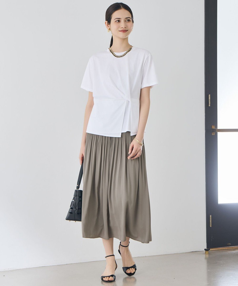 自由区 【デザインアップデート・ウエストゴム・セットアップ対応・セレモニー・通勤】ライトサテンプリーツ スカート 