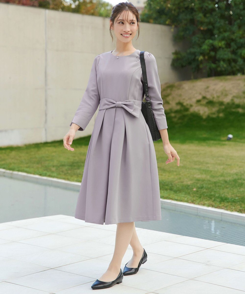Tiaclasse L 【セレモニー・新色追加】アシメリボンベルトフレアワンピース 