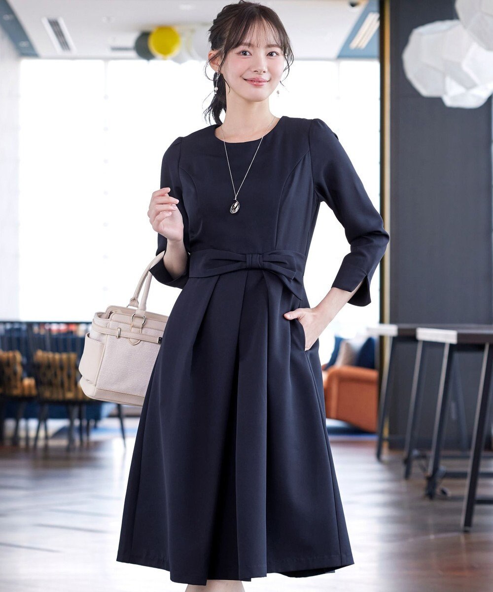 Tiaclasse L 【セレモニー・新色追加】アシメリボンベルトフレアワンピース 