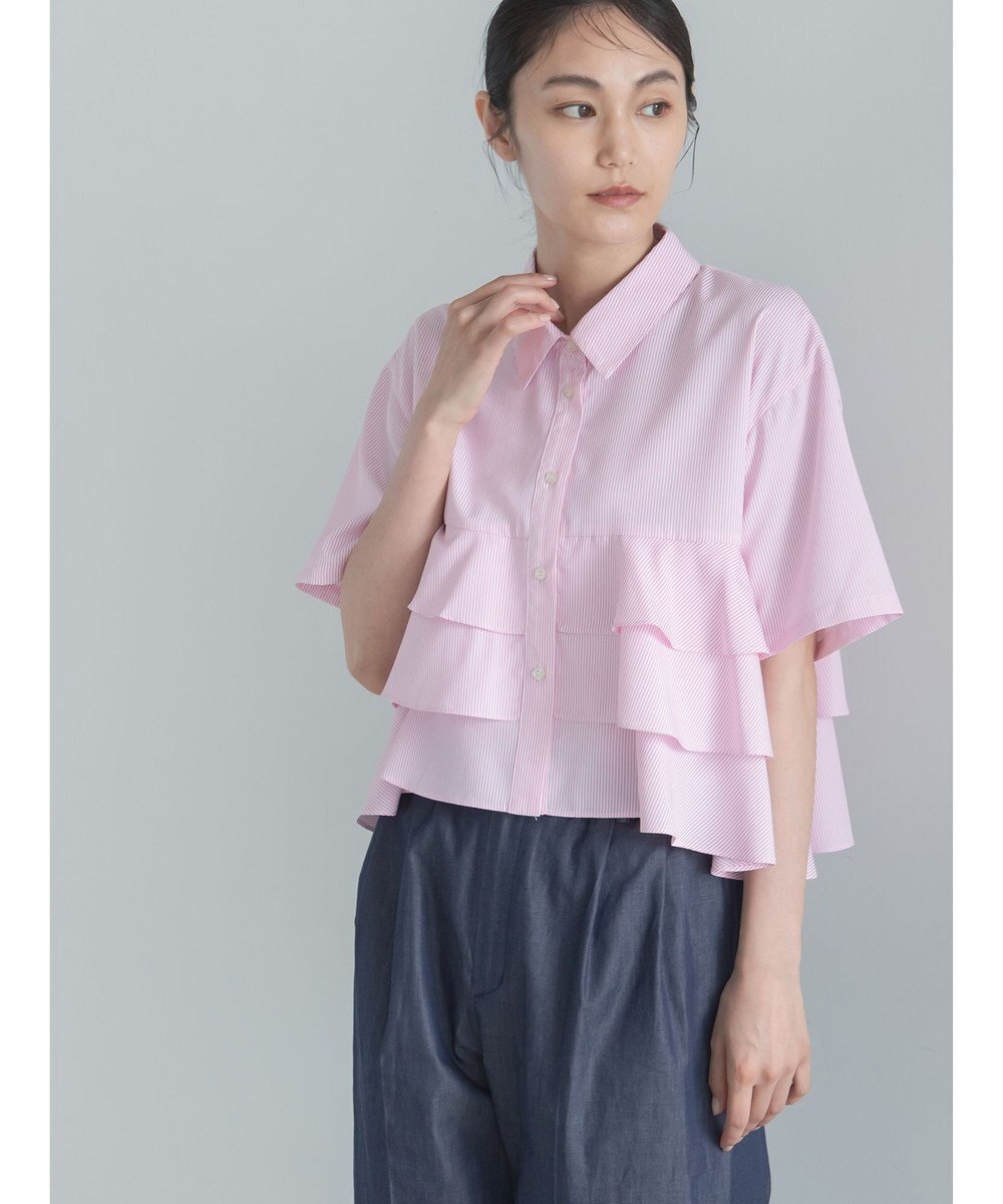 Te chichi 半袖ティアードフリルクロップトシャツ 