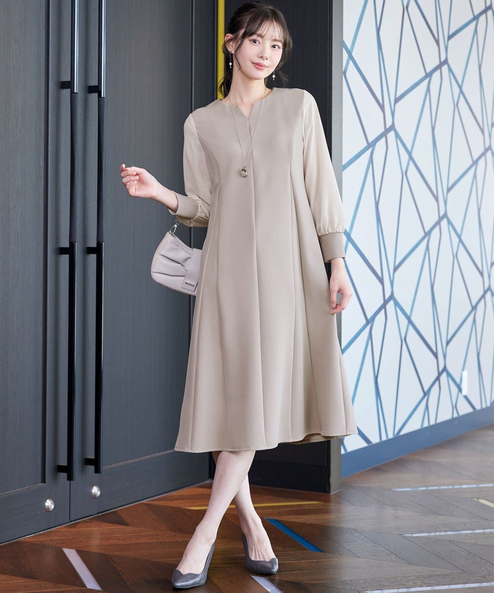 Tiaclasse 【ストレッチジョーゼット】 シフォン袖ワンピース 