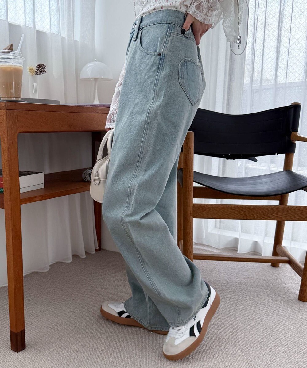 WEGO ハートポケットストレートデニムパンツ 