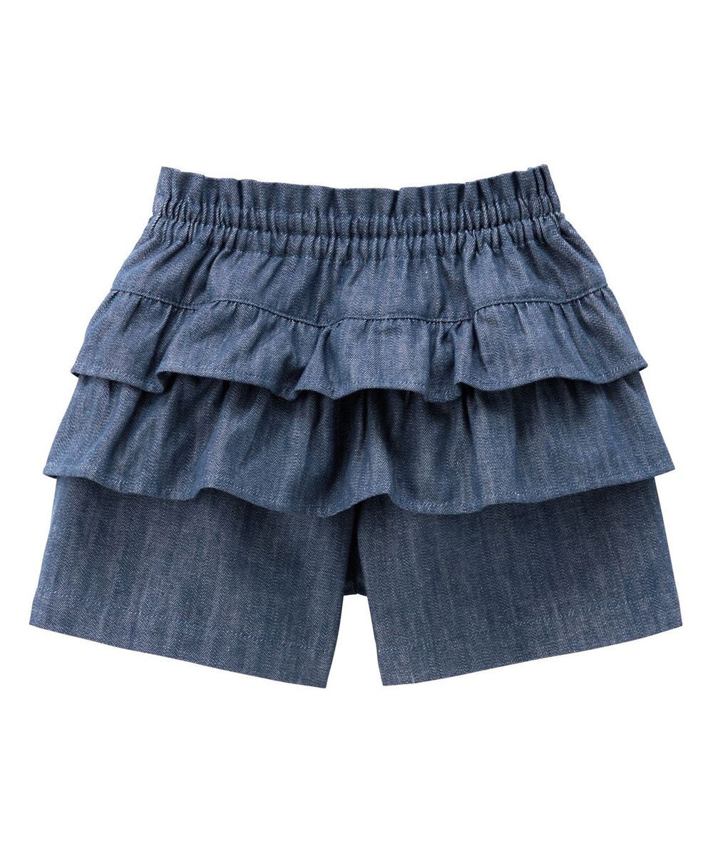 MIKI HOUSE HOT BISCUITS 【80-120cm】 先染めデニム バックフリル キュロットパンツ 