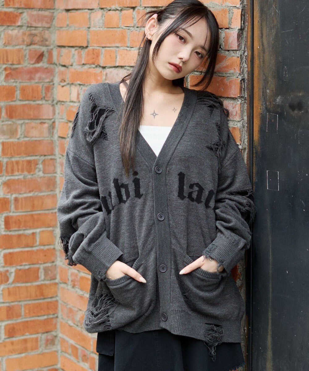 WEGO 【ユニセックス着用ITEM】ダメージジャガードカーディガン 