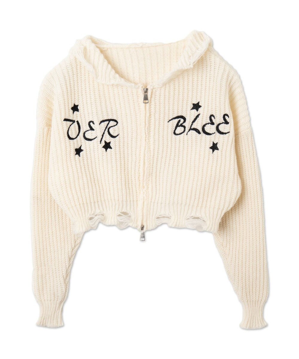 WEGO 刺繍ダメージニットWZIPパーカー 