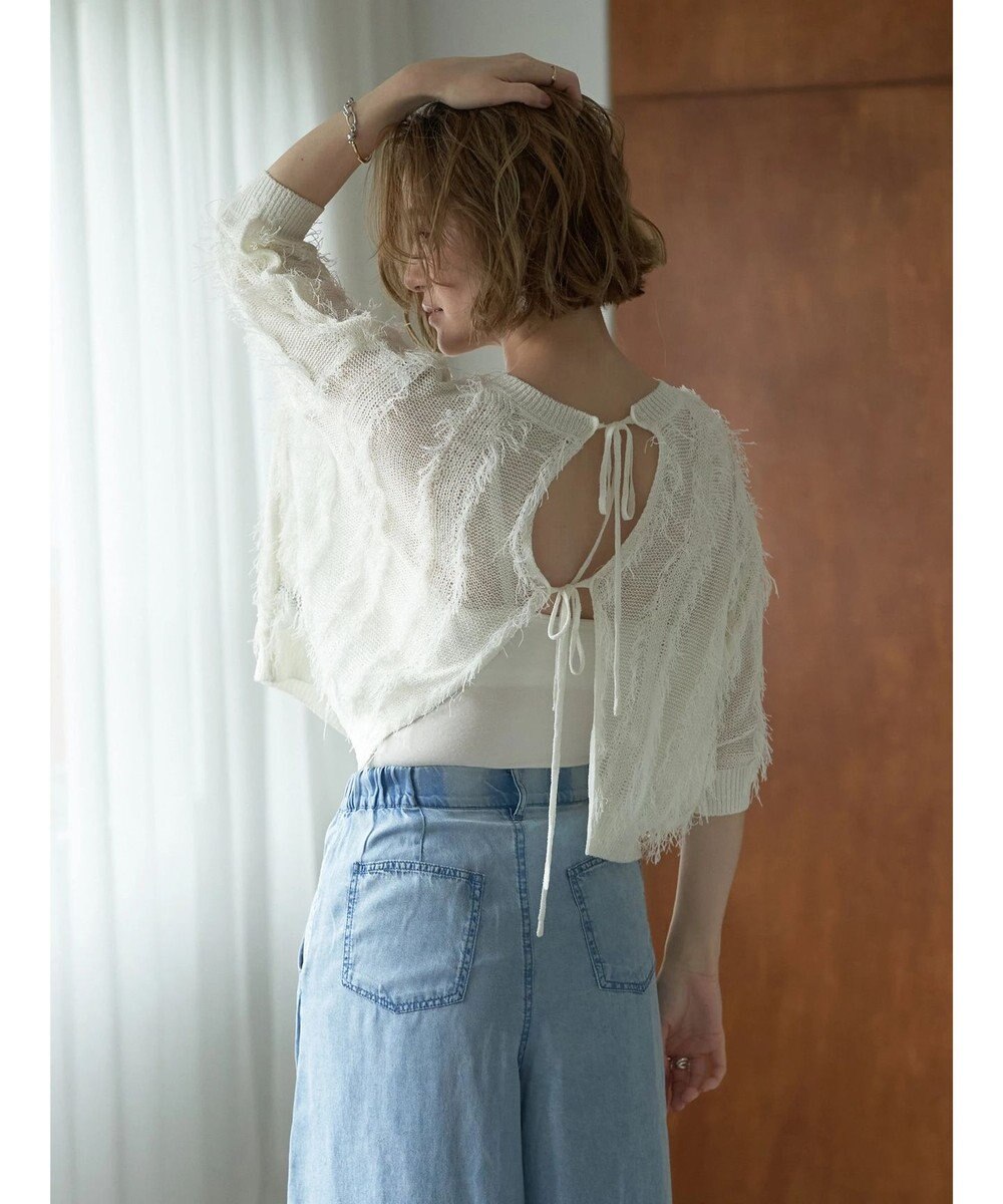 YECCA VECCA 2wayフリンジリボンニット 