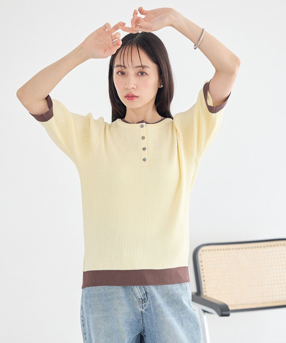 earth music&ecology ヘンリーネック半袖ニットプルオーバー 