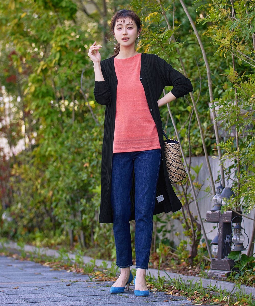 Tiaclasse 【洗える】ベルト付きランダムリブロングカーディガン 