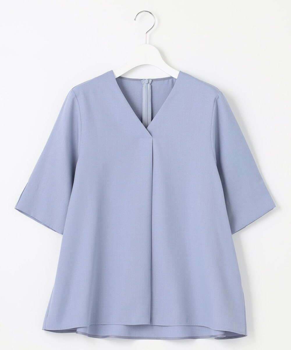 自由区 【接触冷感・速乾・UVケア・撥水・防シワ・XSサイズあり】リネンライクツィル5分袖 ブラウス 