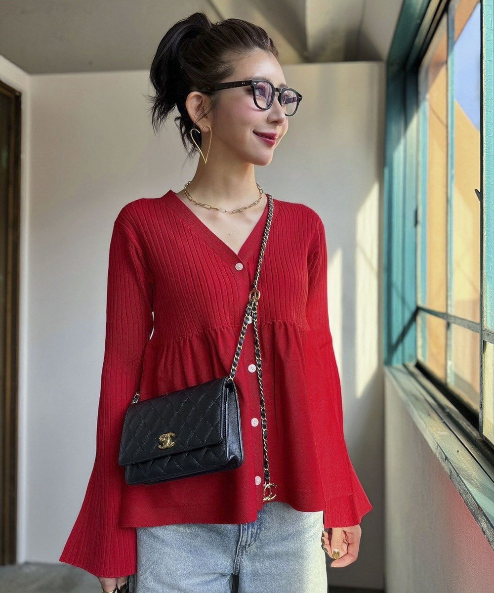 Green Parks ペプラムニットカーディガン 