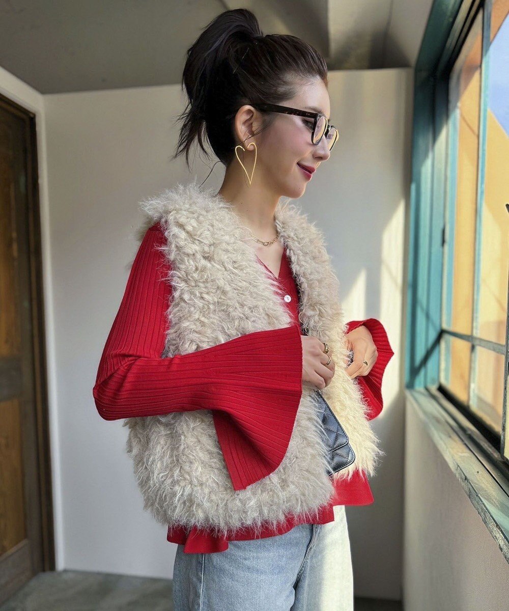 Green Parks ペプラムニットカーディガン 