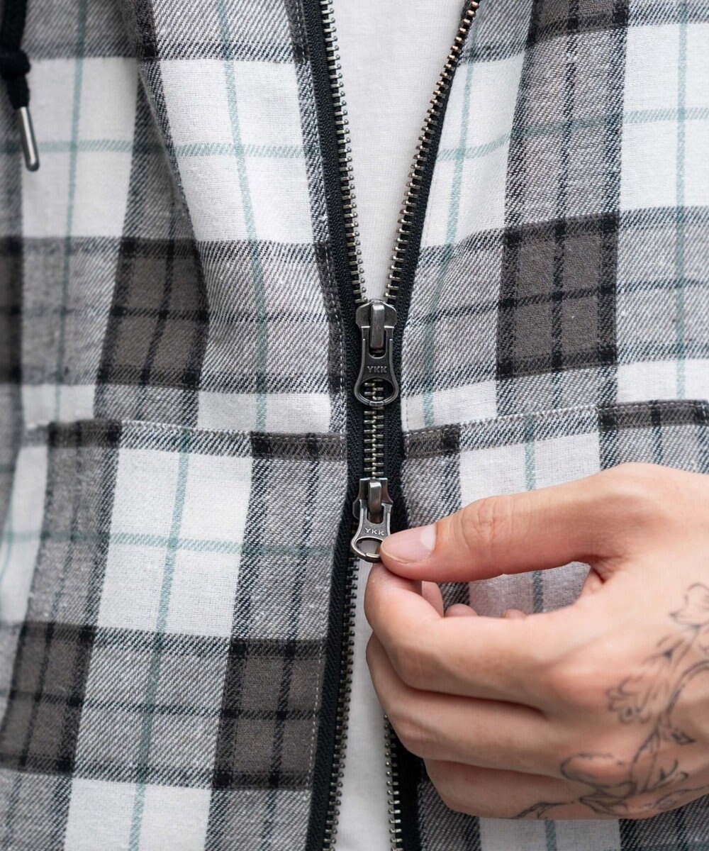 WEGO 【ユニセックス着用ITEM/MLサイズ展開】チェックグラフィックZIPパーカー（LS） 