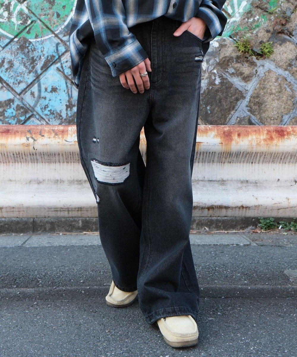 WEGO スーパーバギーダメージデニムパンツ 