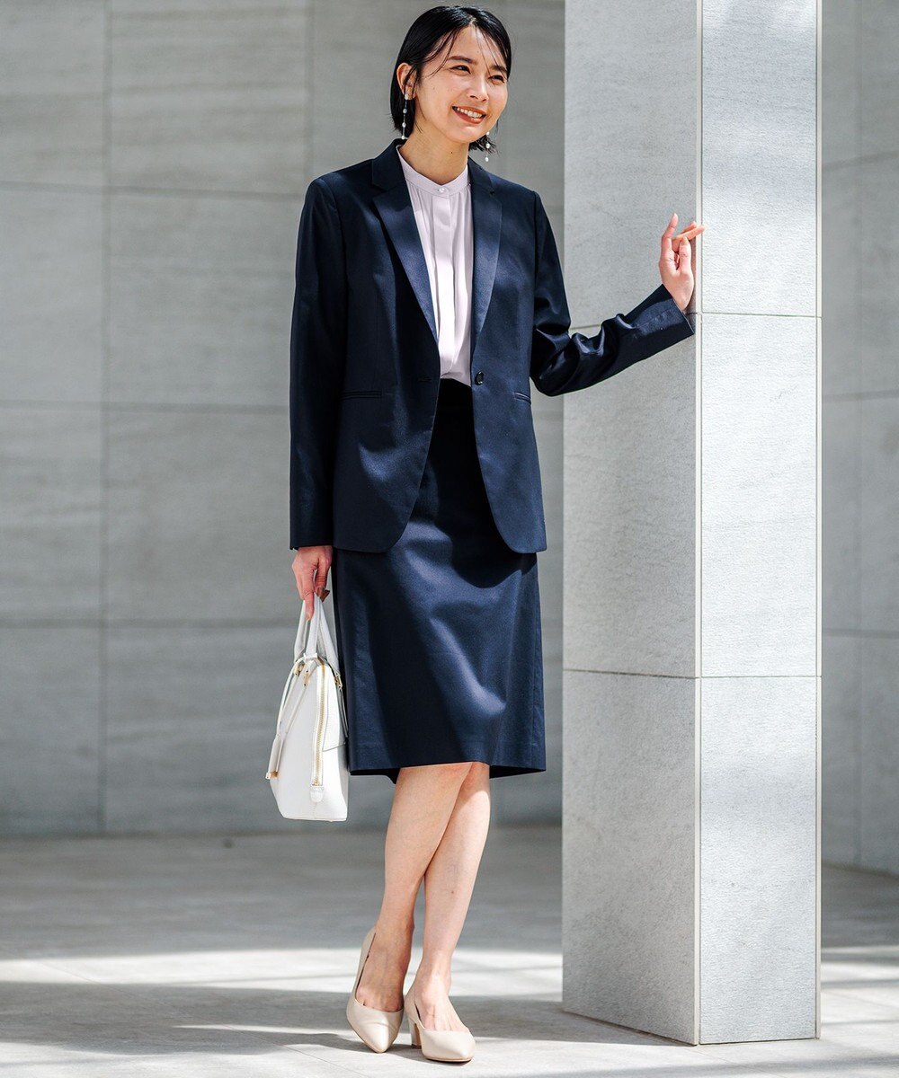 23区 【洗える/セットアップ対応】グロッシーコットンシャンブレー タイトスカート 