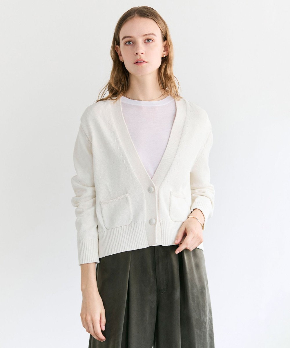 BEIGE， HELIODOR / マリンボタンクロップドカーディガン 