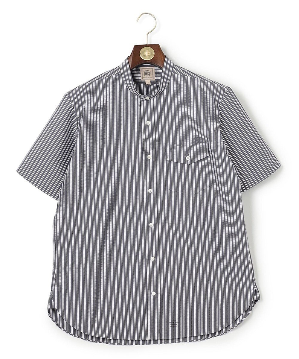 J.PRESS MEN 【クールマックス】サッカーマルチストライプ バンドカラーシャツ 