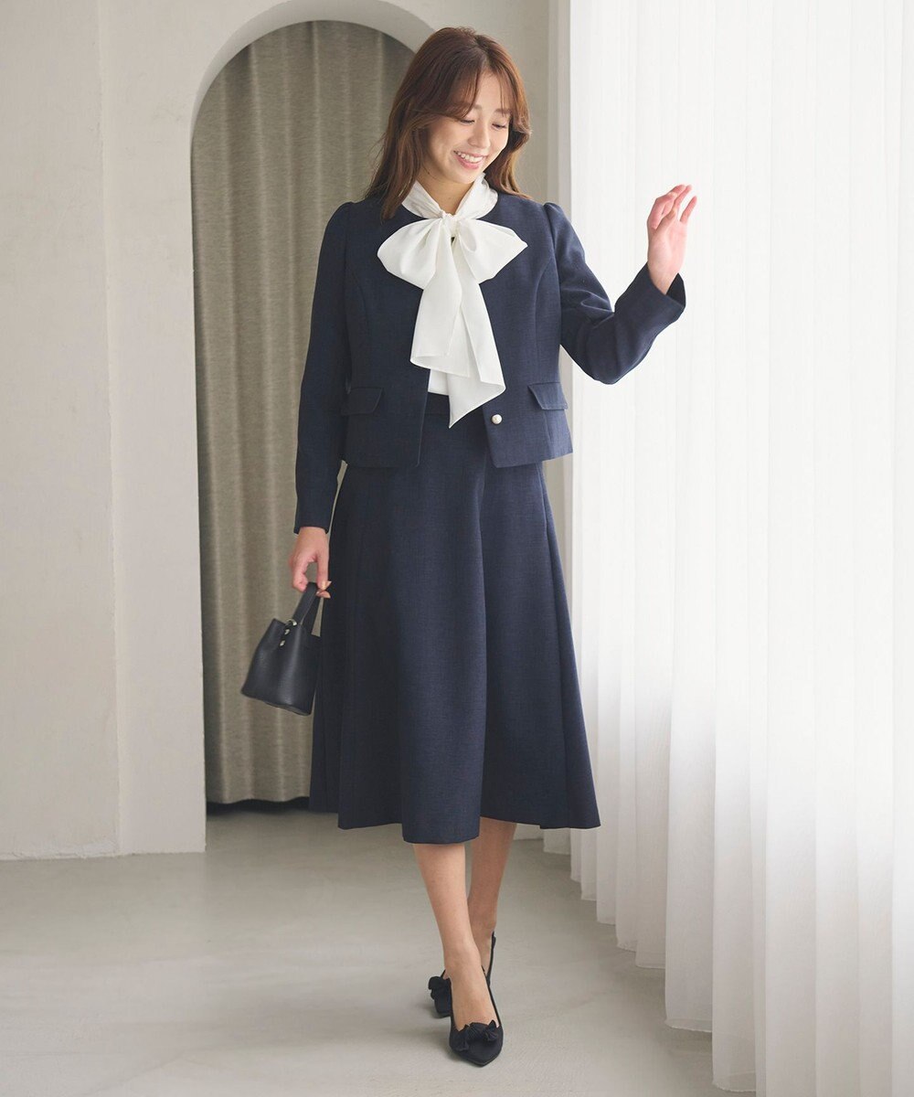 Feroux 【洗える】パールボタンジャケット×スカート セットアップ 