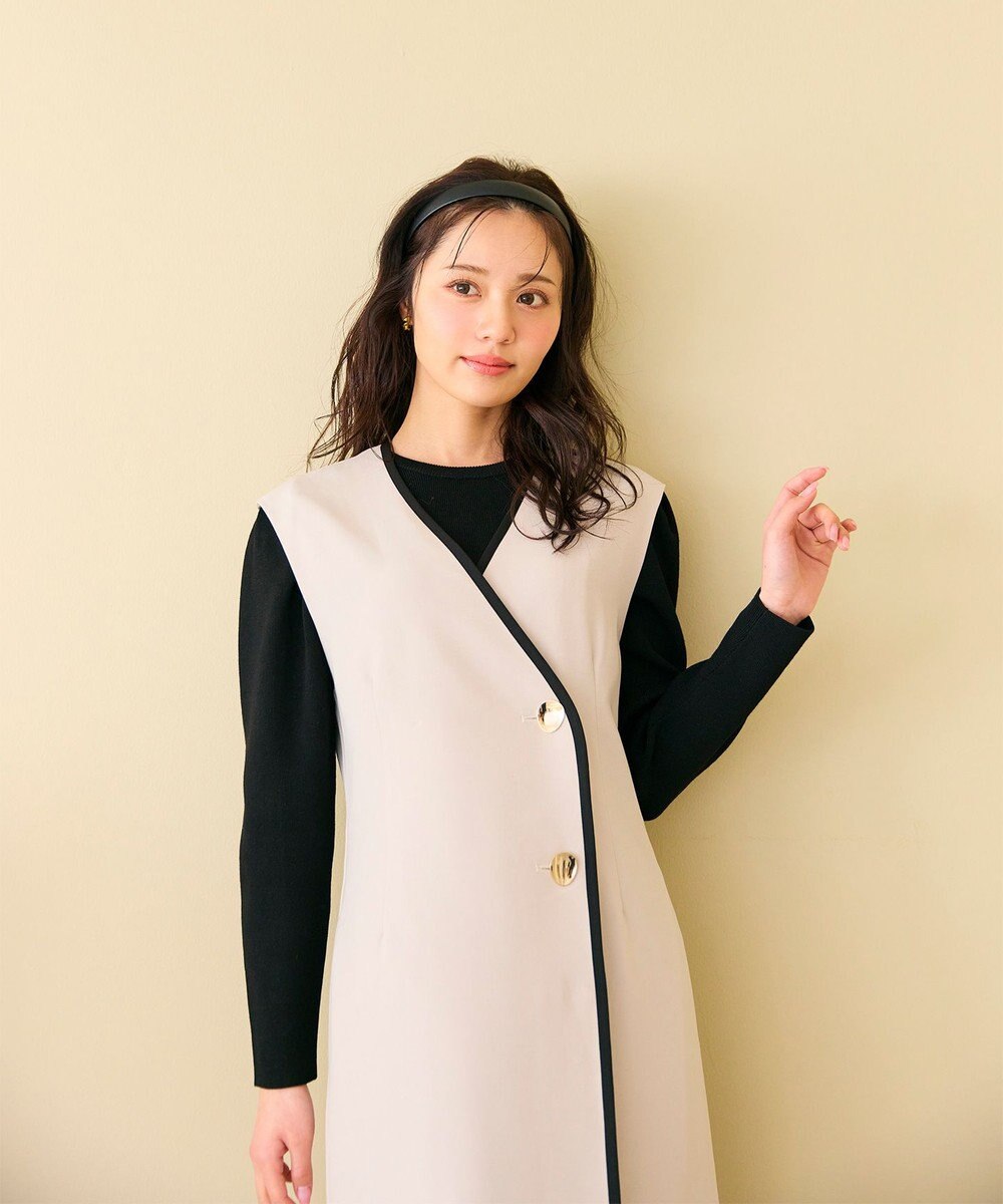 Feroux 【洗える】バイカラートリム ジャンパースカート 