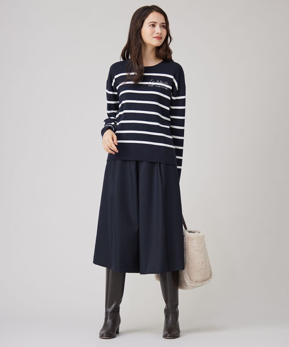 自由区 S 【洗える】コットンウールハイゲージボーダー ニット 