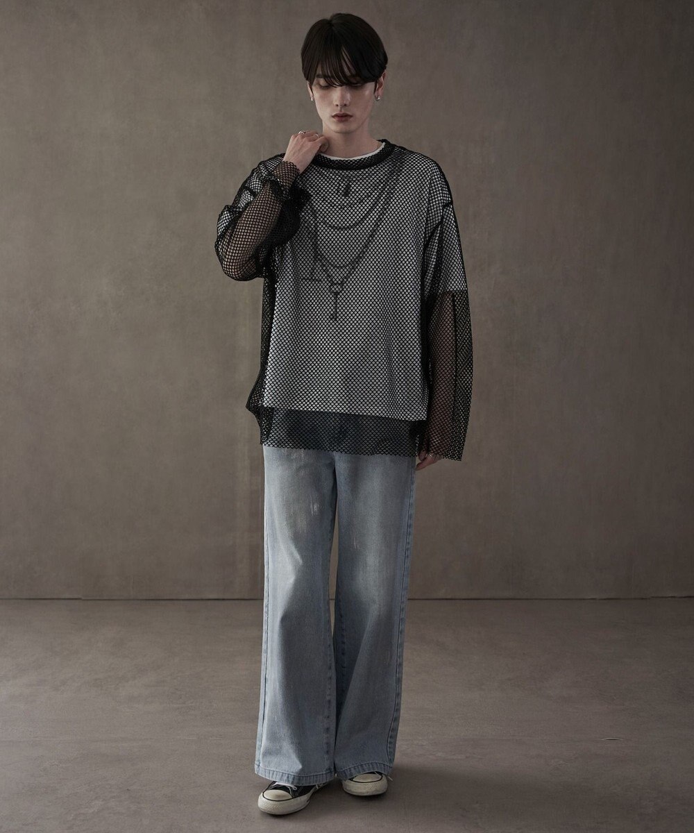 WEGO シルバープリントバギーフレアデニム 