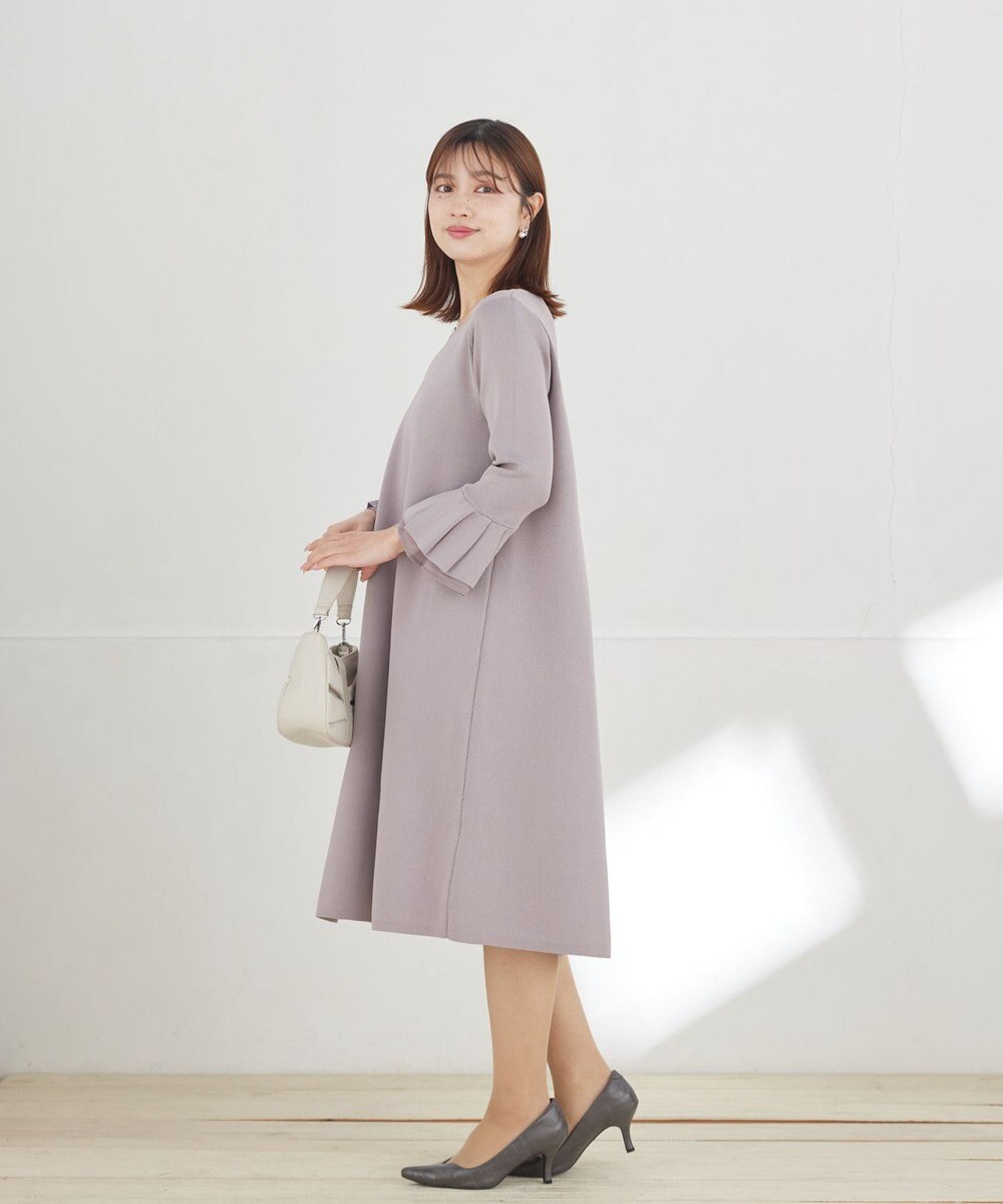 Tiaclasse L シフォンフレア袖スポンジニットワンピース 