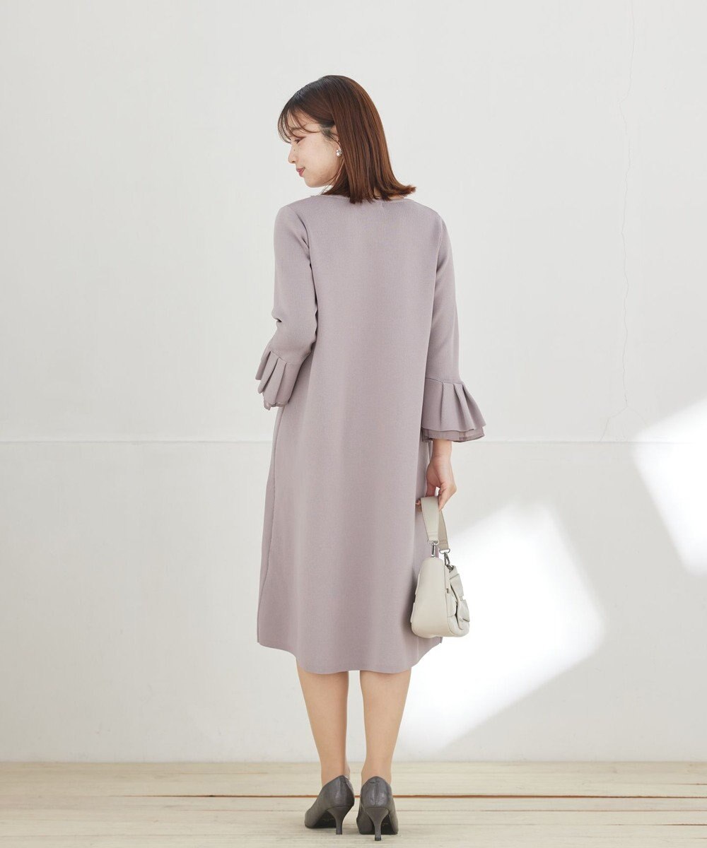 Tiaclasse L シフォンフレア袖スポンジニットワンピース 