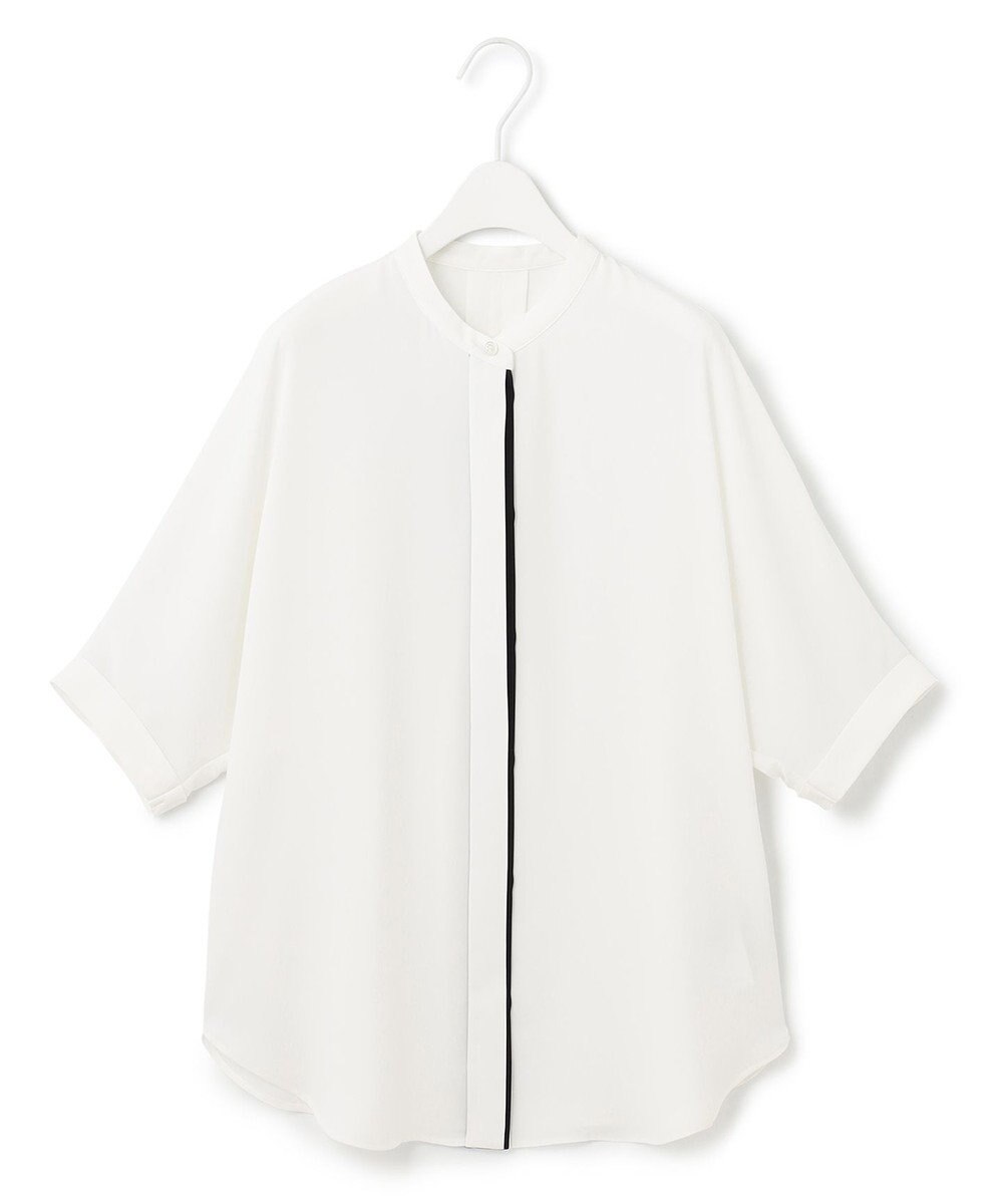 ICB 【人気のため新色追加・WEB限定カラーあり】BackSatinAmunzen 5分袖バンドカラーブラウス 