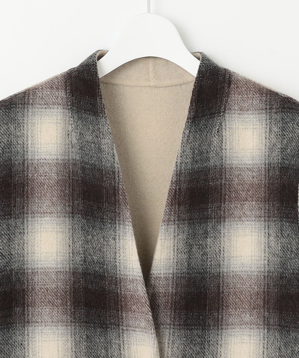 自由区 【リバーシブル】ウールリバー ノーカラーロングコート 