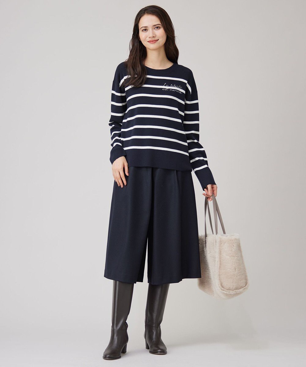 自由区 S 【洗える】コットンウールハイゲージボーダー ニット 