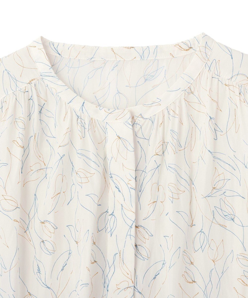 YECCA VECCA ラインフラワー柄ギャザーブラウス 