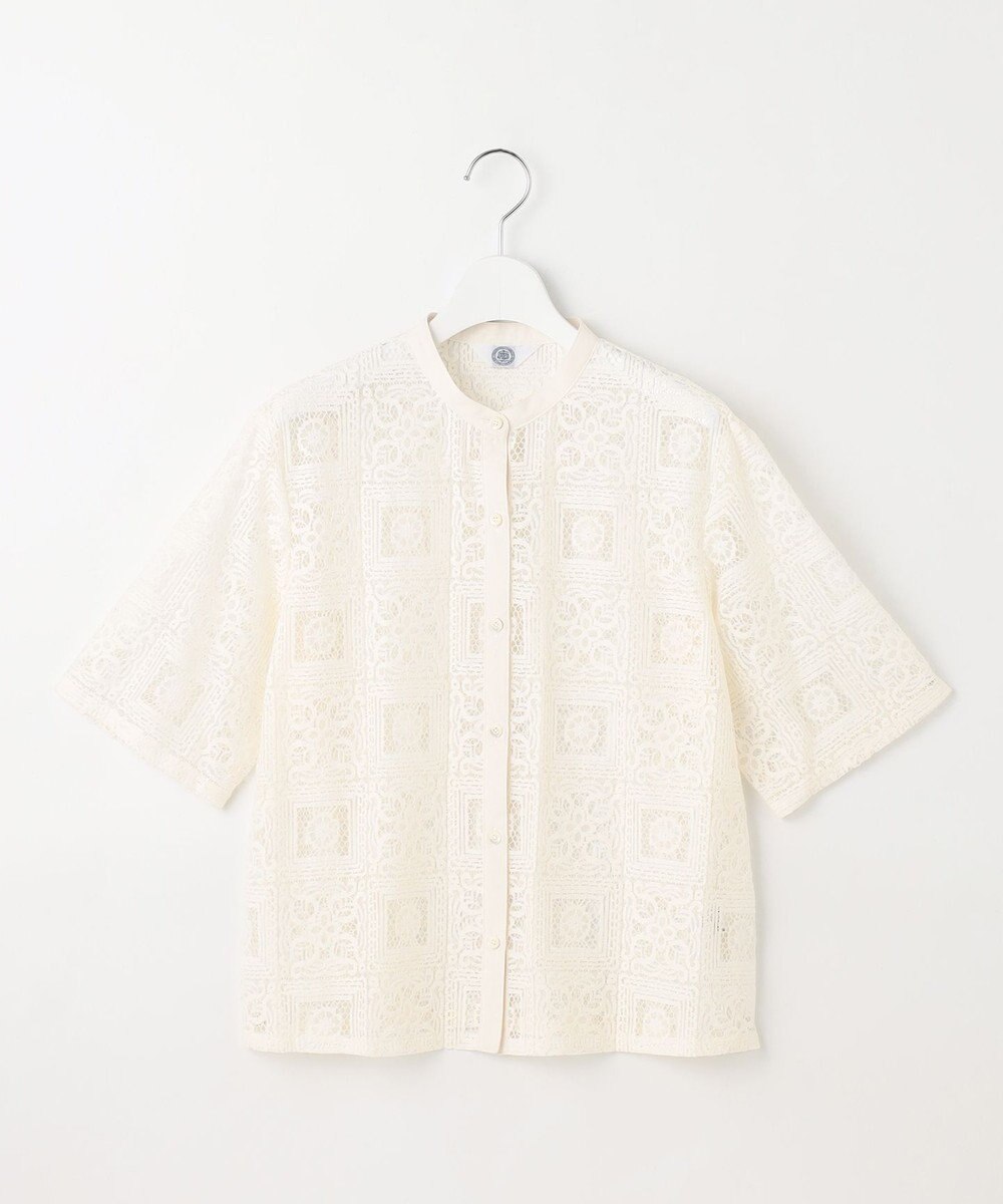 J.PRESS LADIES 【洗える】モザイクレース ハーフスリーブ ブラウス 