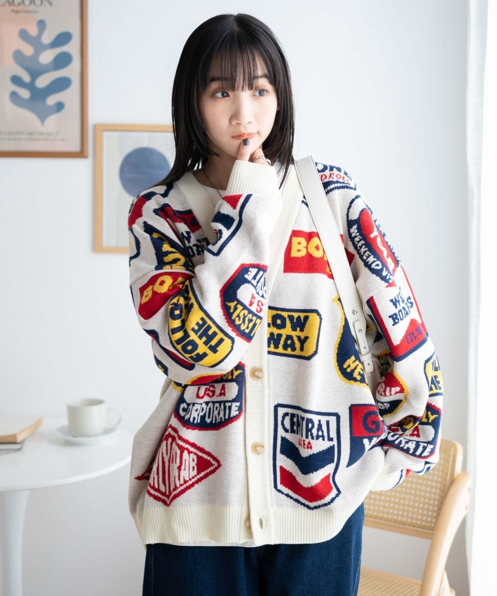 WEGO ルーズフィット総柄カーディガン 