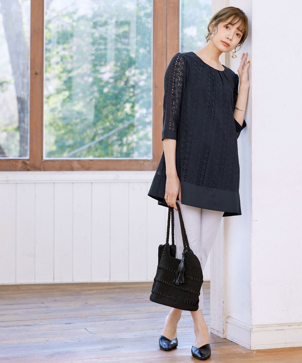 Tiaclasse L 【洗える】レースコンビチュニックブラウス 