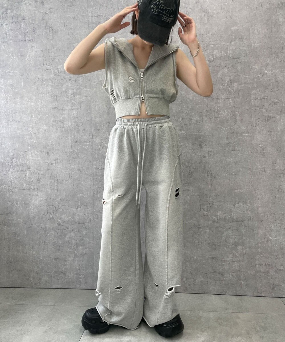 WEGO 【ウエストゴム】ヴィンテージウォッシュスウェットワイドパンツ 