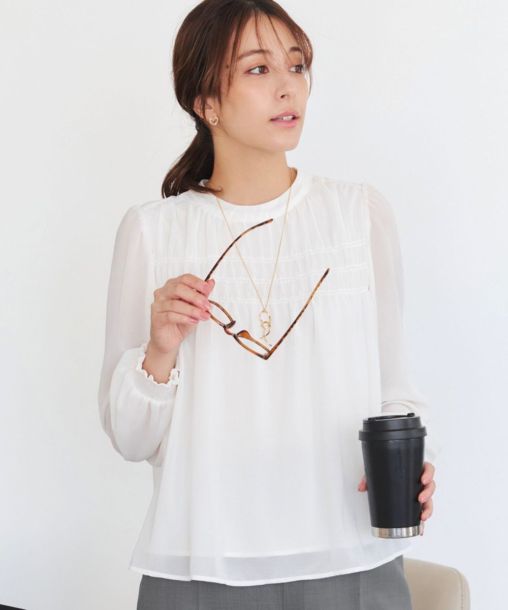 Tiaclasse 【洗える】シフォンシャーリングブラウス 